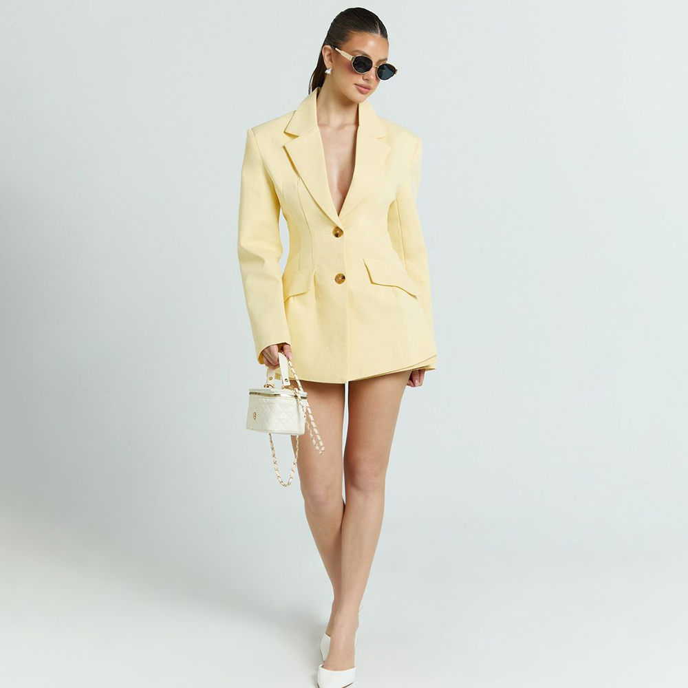 Women Formal Wear Shirt And Pant - Ensemble tailleur 2 pièces jaune clair