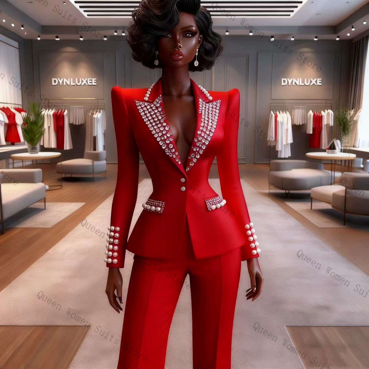 Women'S Red Formal Wear - Ensemble de pantalon de costume pour