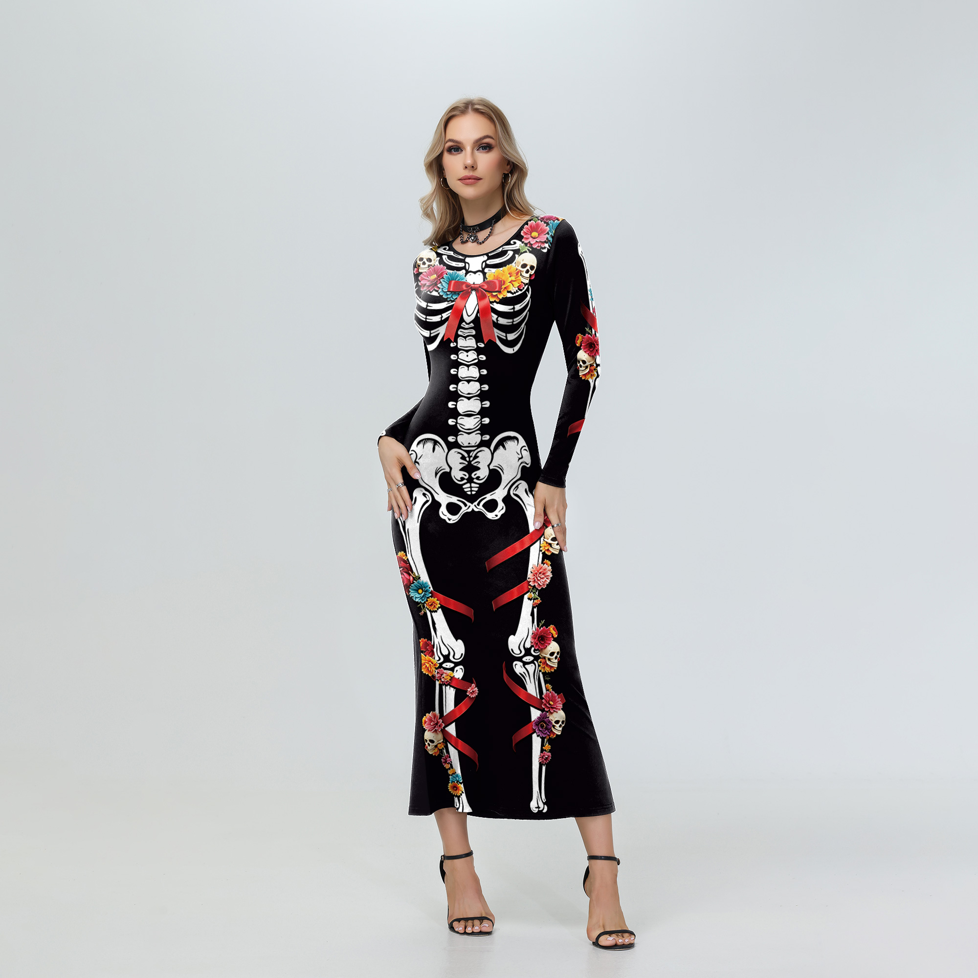 Women'S Red Formal Wear - Robe mi-longue en velours à manches