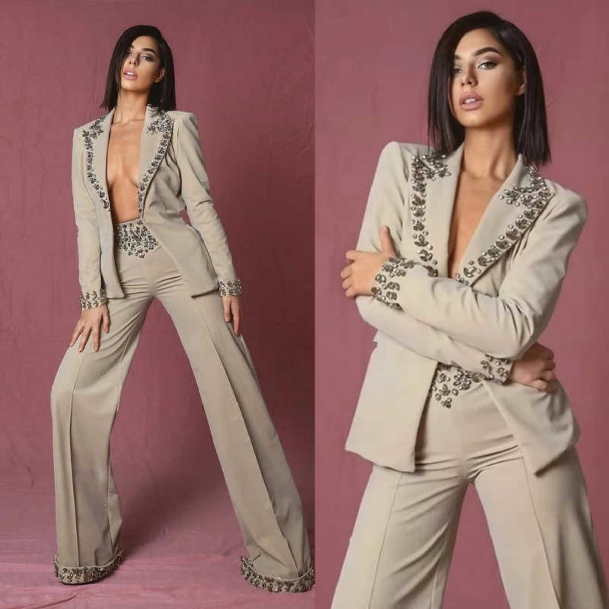 Women'S Formal Wear Wedding - Costume pour femmes avec strass incroyables,