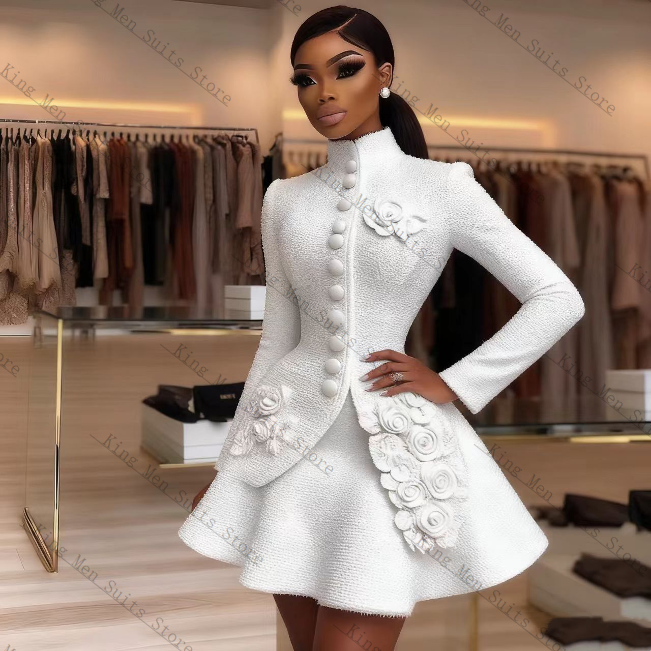 Women Formal Wear Coat - Ensemble de costume de luxe blanc