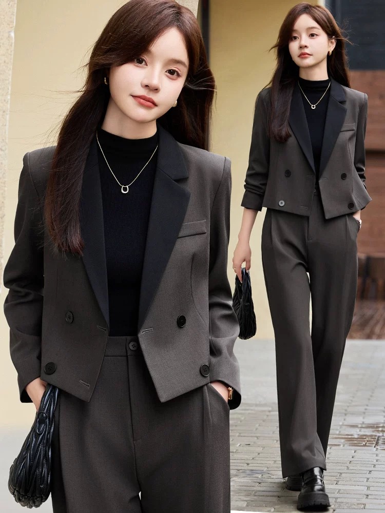 Women Formal Wear Shirt And Pant - Blazer court gris pour femme, nouvelle
