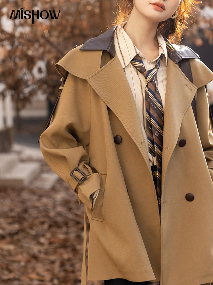 Trench Coat Formal - MISHOW-Veste mi-longue patchwork pour femme, veste