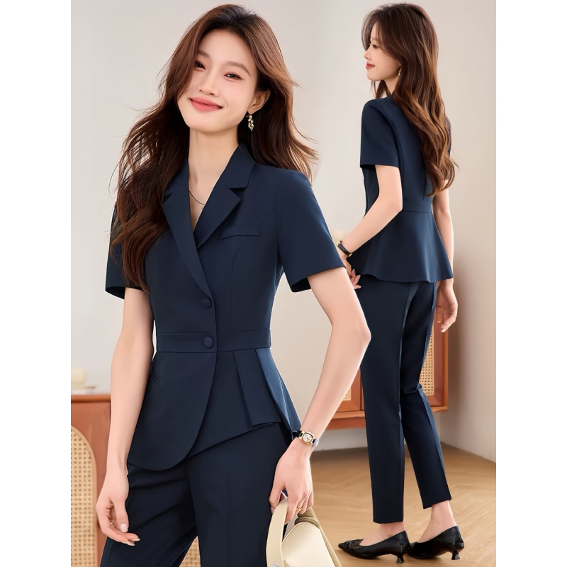 Women Formal Wear Shirt And Pant - Costume professionnel fin bleu marine pour