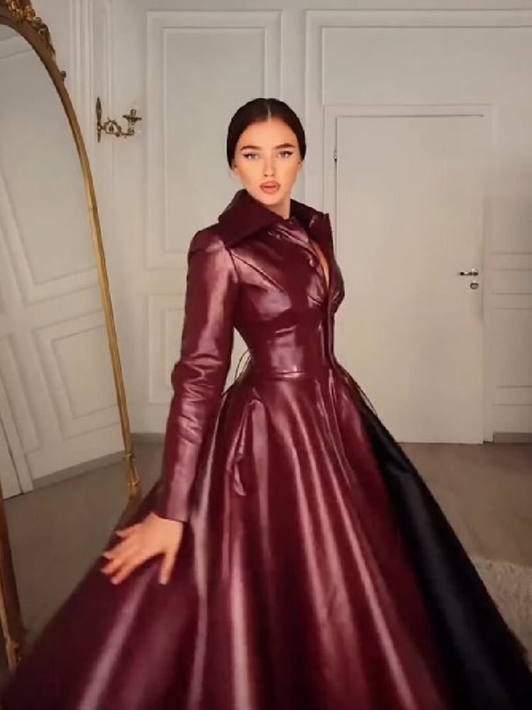 Manteau long en similicuir rou - Women Formal Wear Coat avis et prix