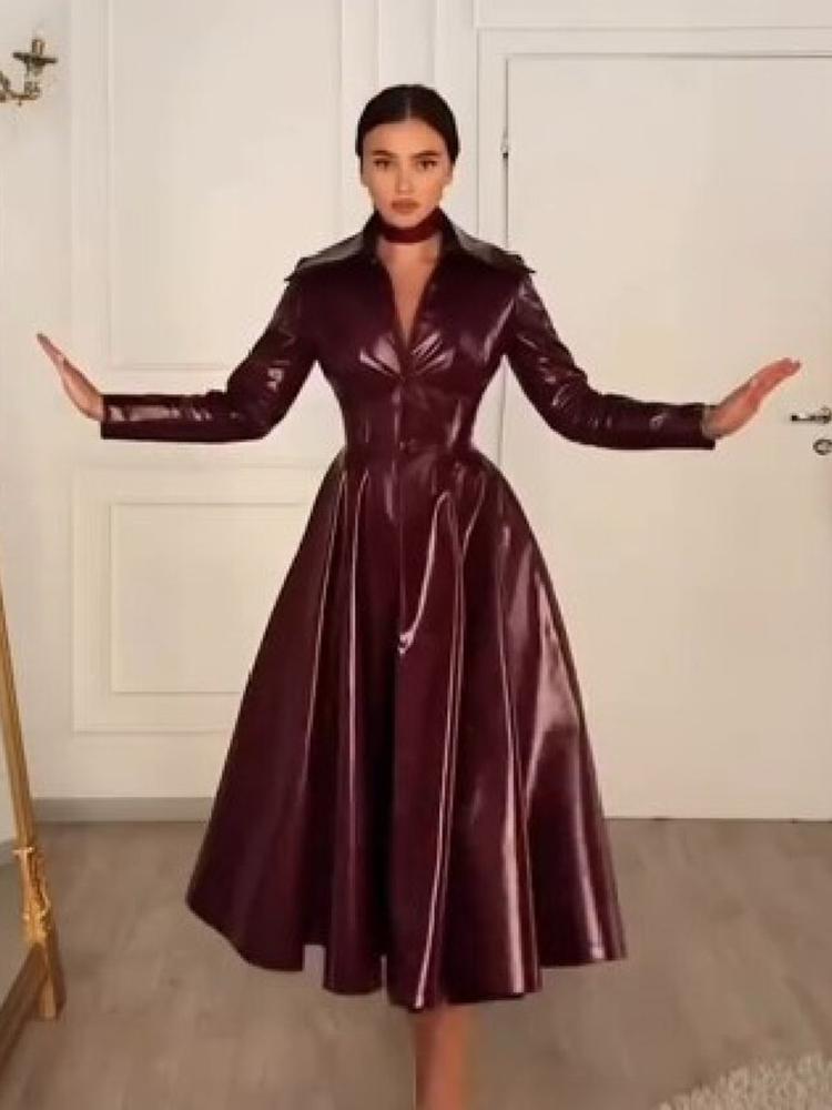 Manteau long en similicuir rou - Women Formal Wear Coat avis et prix