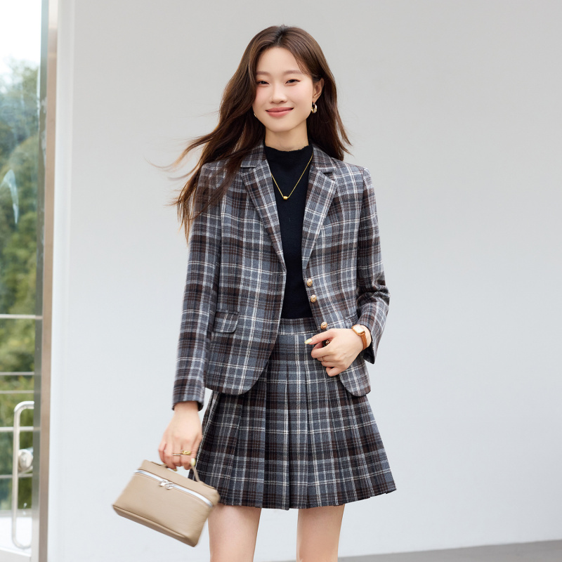 Costume à carreaux marron clai - Women Formal Wear Shirt And Pant avis et prix