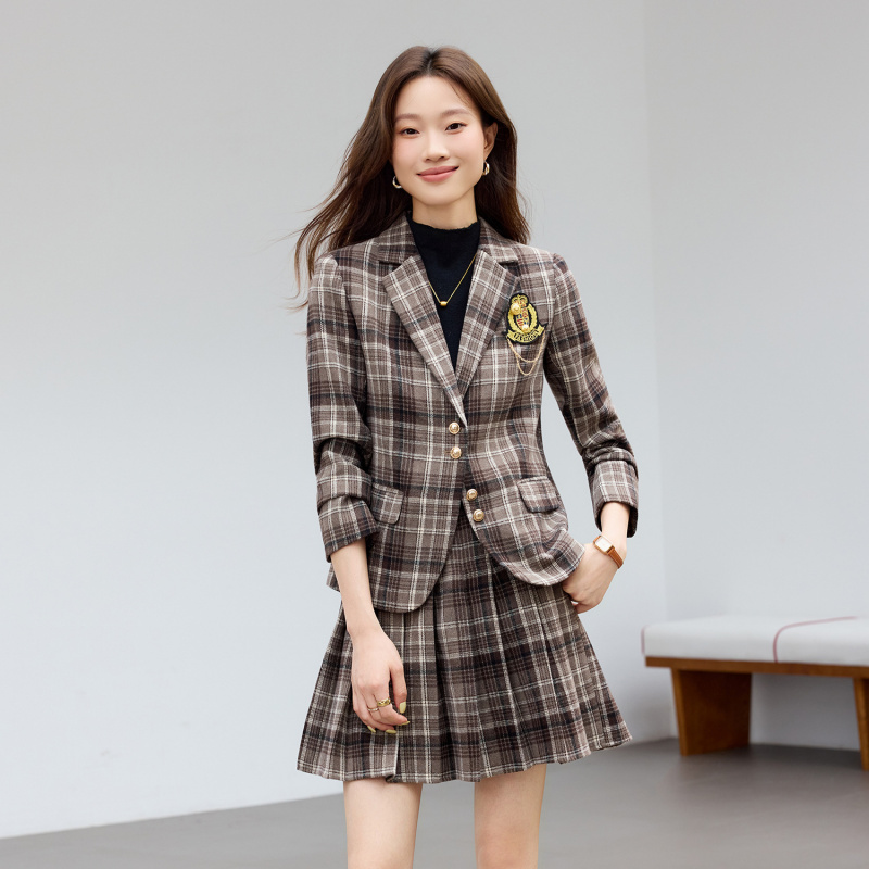 Costume à carreaux marron clai - Women Formal Wear Shirt And Pant avis et prix